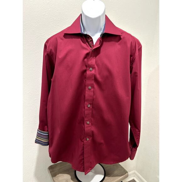 Robert Graham Shirt Men's Size Large Wine Color Flip Cuff Long Sleeve Button Up - Picture 1 of 8